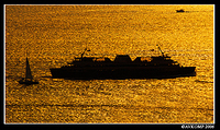 many ferry at sunset